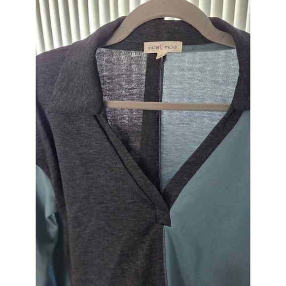 ⚡ Moa Moa Colorblock Collared Long Sleeve Top | Dark Charcoal & Teal | Large NWT - Picture 3 of 7